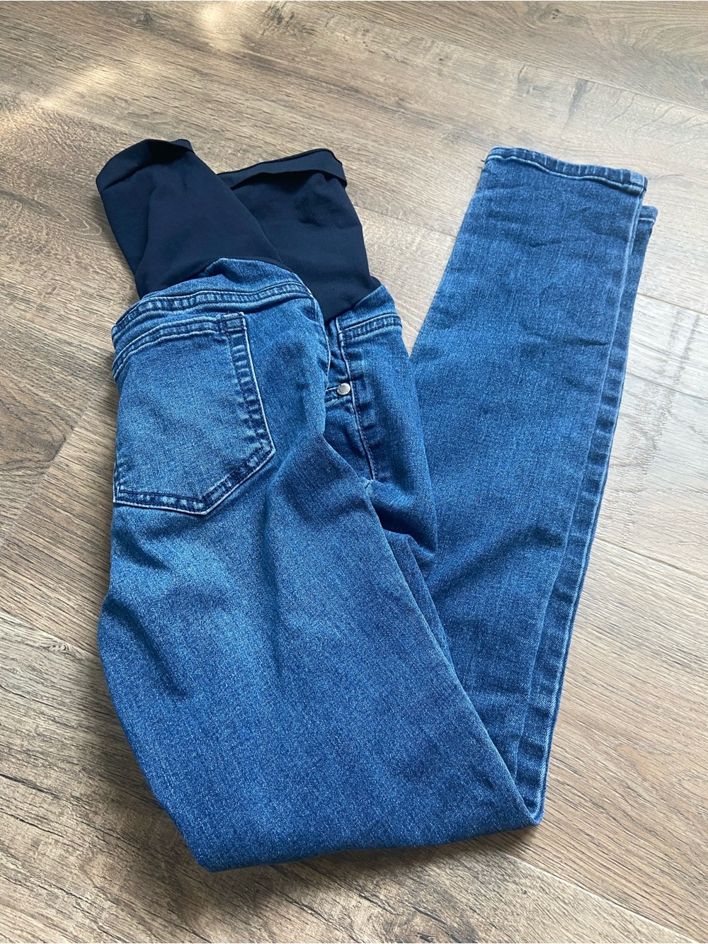 Women’s Blue Maternity Skinny Jeans Small Full Belly Support Med Wash